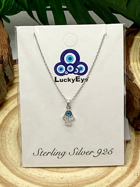 925 Evil Eye Sterling Silver Hamsa Necklace #9987