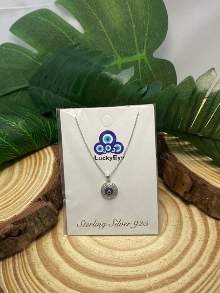 925 Sterling Silver Greek Knots Evil Eye Necklace #9601