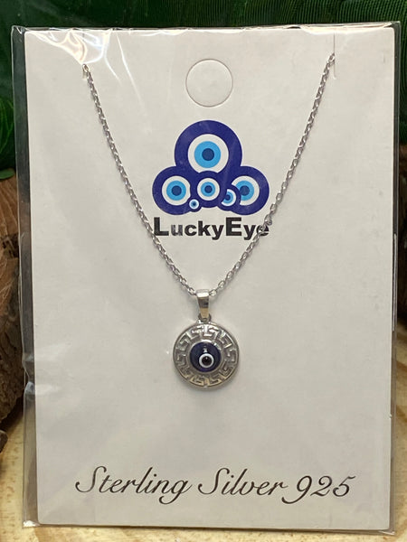 925 Sterling Silver Greek Knots Evil Eye Necklace #9601