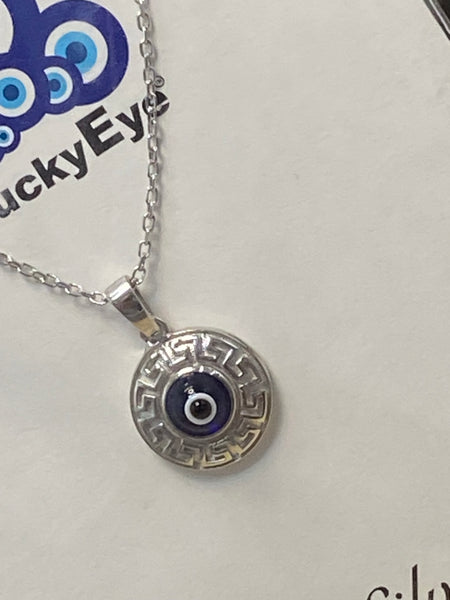 925 Sterling Silver Greek Knots Evil Eye Necklace #9601