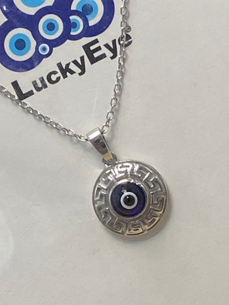 925 Sterling Silver Greek Knots Evil Eye Necklace #9601