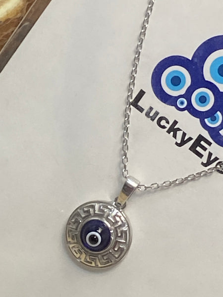 925 Sterling Silver Greek Knots Evil Eye Necklace #9601