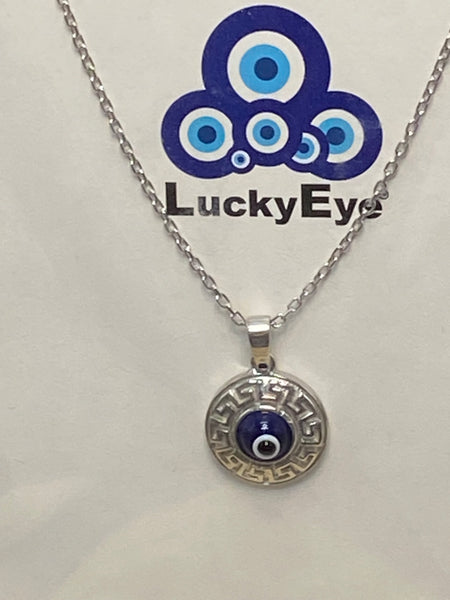 925 Sterling Silver Greek Knots Evil Eye Necklace #9601