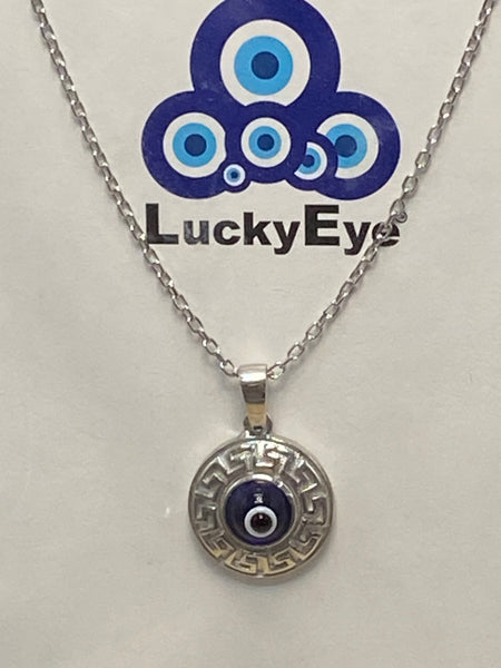 925 Sterling Silver Greek Knots Evil Eye Necklace #9601