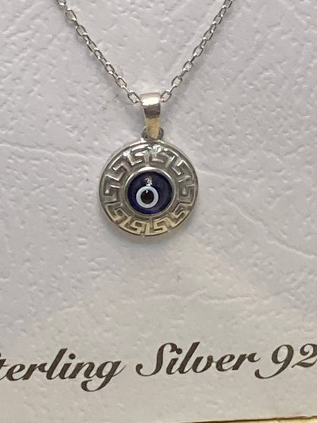 925 Sterling Silver Greek Knots Evil Eye Necklace #9601