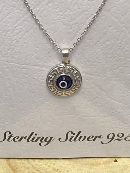 925 Sterling Silver Greek Knots Evil Eye Necklace #9601