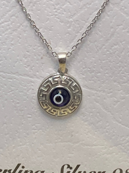 925 Sterling Silver Greek Knots Evil Eye Necklace #9601