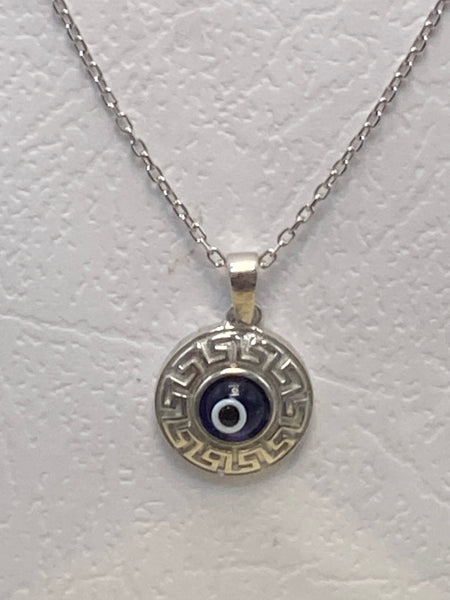 925 Sterling Silver Greek Knots Evil Eye Necklace #9601