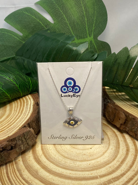 925 Sterling Silver Evil Eye Shape Pendant & Necklace #9604
