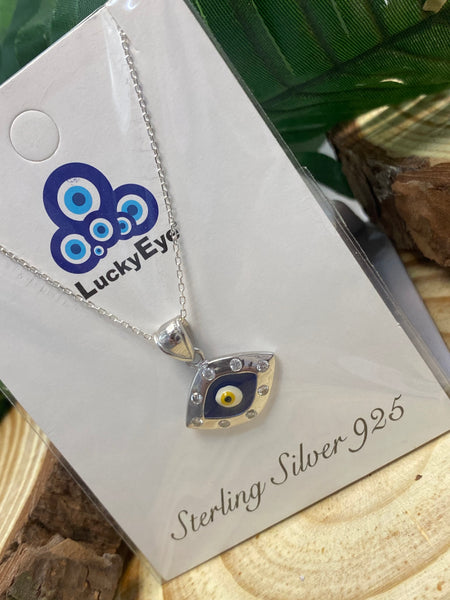 925 Sterling Silver Evil Eye Shape Pendant & Necklace #9604