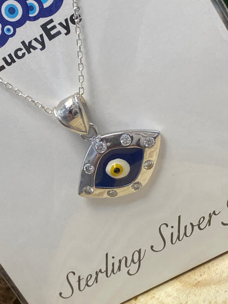 925 Sterling Silver Evil Eye Shape Pendant & Necklace #9604