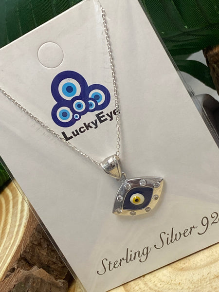925 Sterling Silver Evil Eye Shape Pendant & Necklace #9604