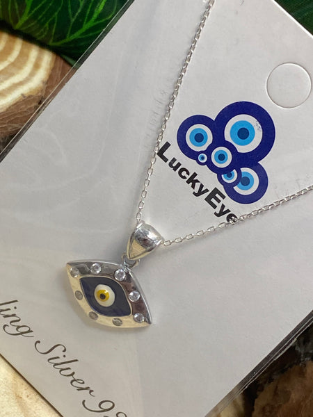 925 Sterling Silver Evil Eye Shape Pendant & Necklace #9604