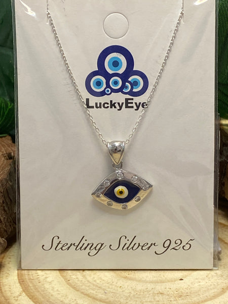 925 Sterling Silver Evil Eye Shape Pendant & Necklace #9604
