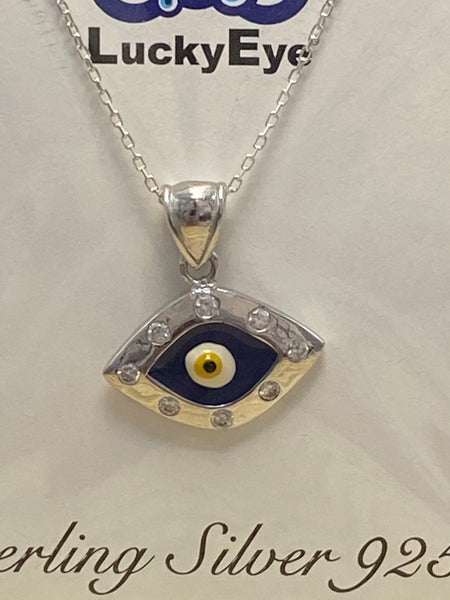 925 Sterling Silver Evil Eye Shape Pendant & Necklace #9604