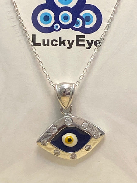 925 Sterling Silver Evil Eye Shape Pendant & Necklace #9604