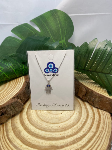 925 Evil Eye Sterling Silver Hamsa Necklace #9986