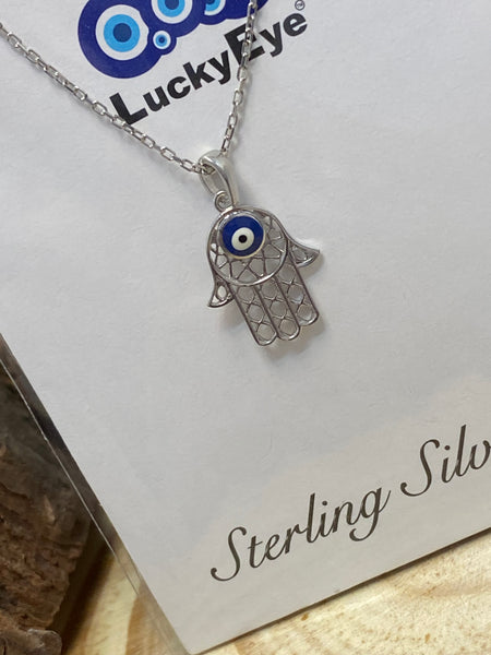 925 Evil Eye Sterling Silver Hamsa Necklace #9986