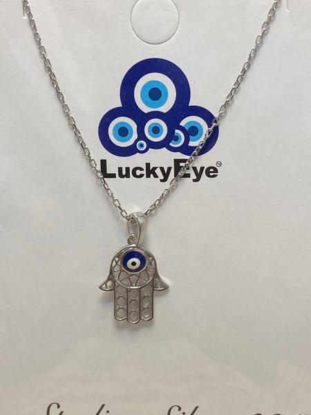 925 Evil Eye Sterling Silver Hamsa Necklace #9986