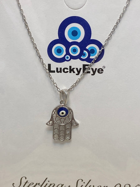 925 Evil Eye Sterling Silver Hamsa Necklace #9986