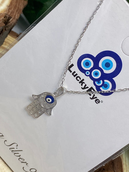 925 Evil Eye Sterling Silver Hamsa Necklace #9986