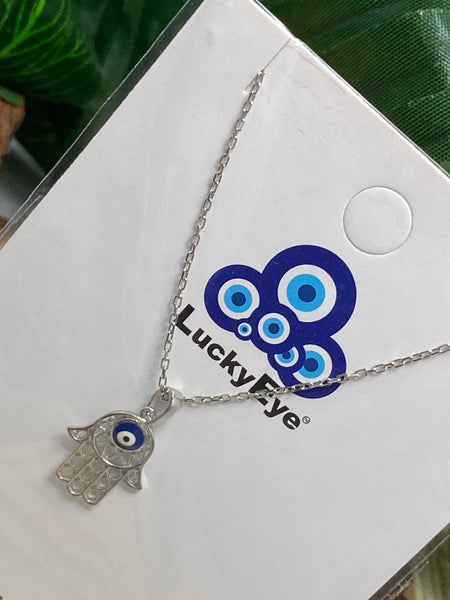 925 Evil Eye Sterling Silver Hamsa Necklace #9986