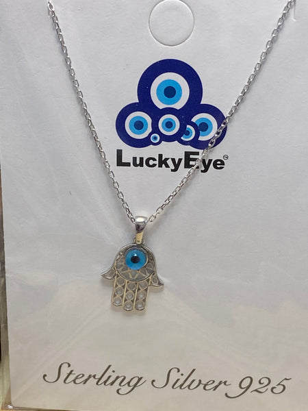 925 Evil Eye Sterling Silver Hamsa Necklace #9986