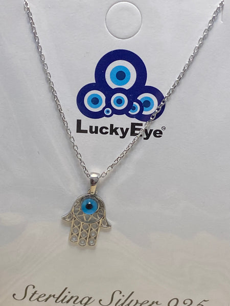 925 Evil Eye Sterling Silver Hamsa Necklace #9986