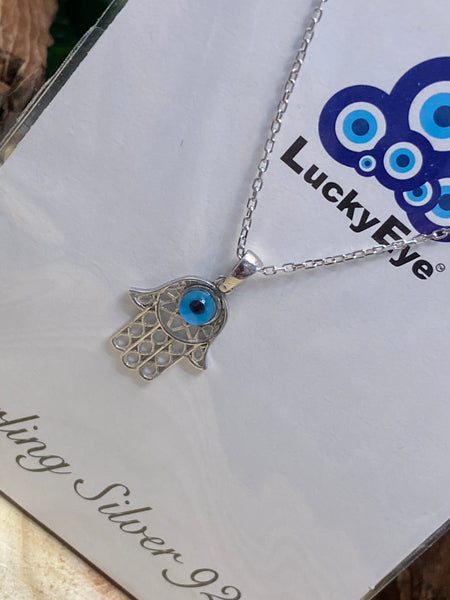 925 Evil Eye Sterling Silver Hamsa Necklace #9986