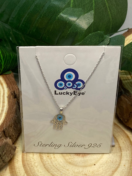 925 Evil Eye Sterling Silver Hamsa Necklace #9986