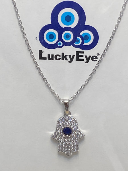 Evil Eye Sterling Silver Hamsa Necklace #9985