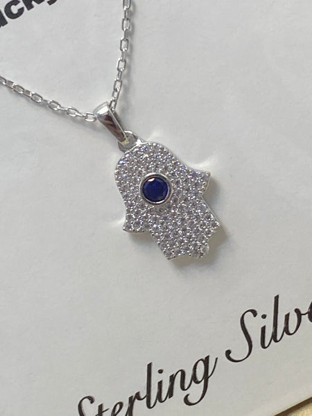 Evil Eye Sterling Silver Hamsa Necklace #9985