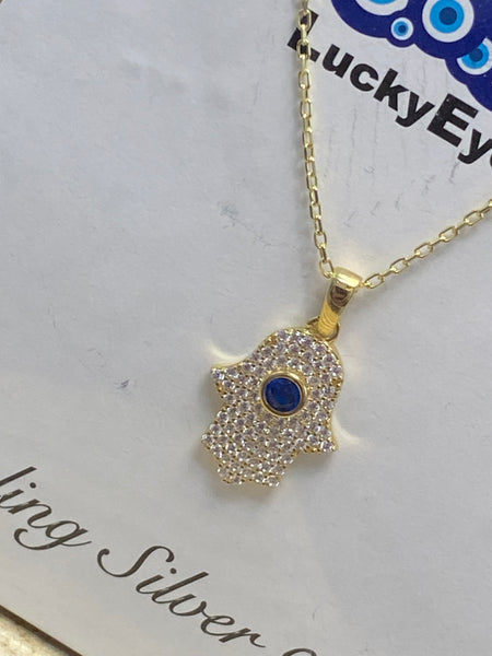 Evil Eye Sterling Silver Hamsa Necklace #9985