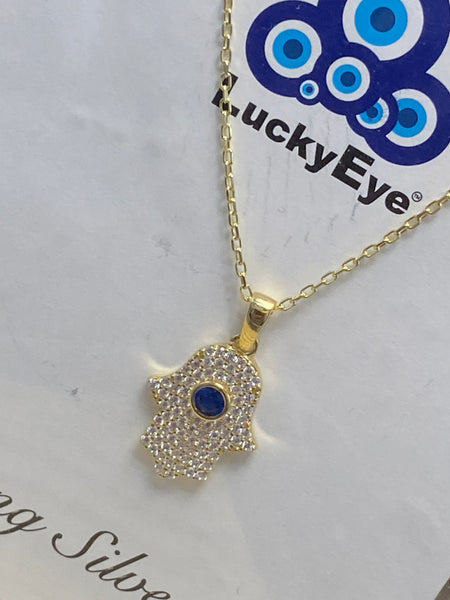 Evil Eye Sterling Silver Hamsa Necklace #9985