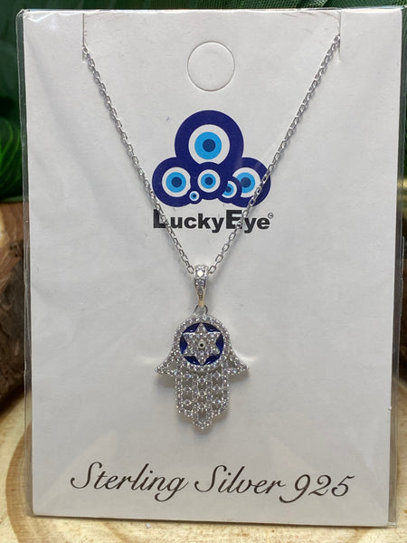 925 Sterling Silver Hamsa Necklace #9688