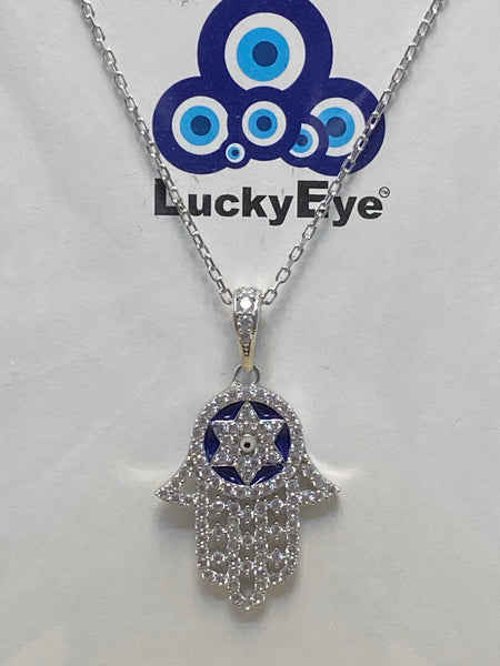 925 Sterling Silver Hamsa Necklace #9688