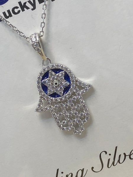 925 Sterling Silver Hamsa Necklace #9688
