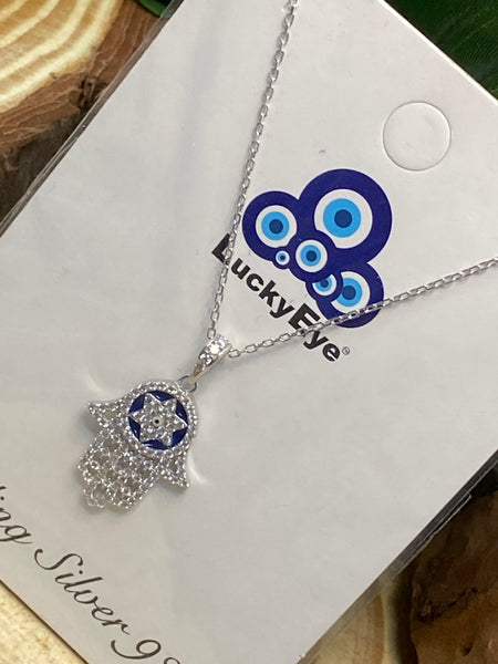 925 Sterling Silver Hamsa Necklace #9688