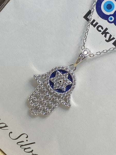 925 Sterling Silver Hamsa Necklace #9688