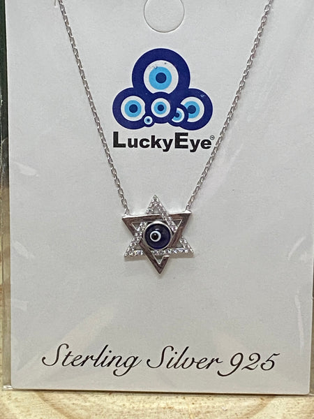 925 Sterling Silver Star of Davil Evil Eye Necklace #9524