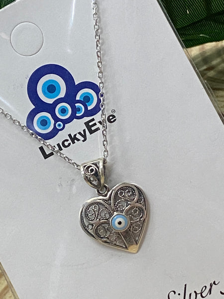 925 Sterling Silver Autantic Evil Eye Necklace #9509
