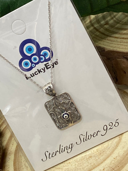 925 Sterling Silver Autantic Evil Eye Necklace #9508