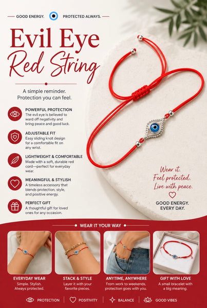 925 Sterling Silver  Red String Bracelet #90057