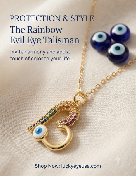 Colorful Crystal  Heart Evil Eye Necklace #3813