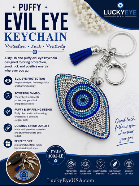 Blue Evil Eye Puffy Key Chain Purse Charm Handbag Accessory#1002-LE