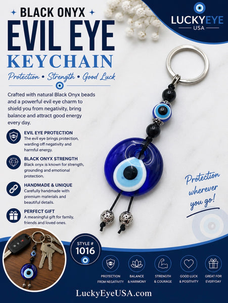 Evil Eye Black Onyx Bead KeyChain #1016-B