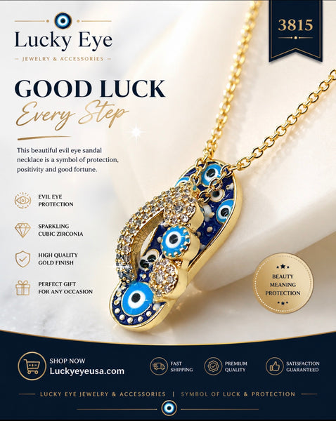 Flip Flop with Crystal Bow Evil Eye Necklace #3815