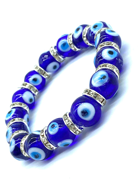 12 mm Glass Evil Eye bracelet with crystal spacers #2733