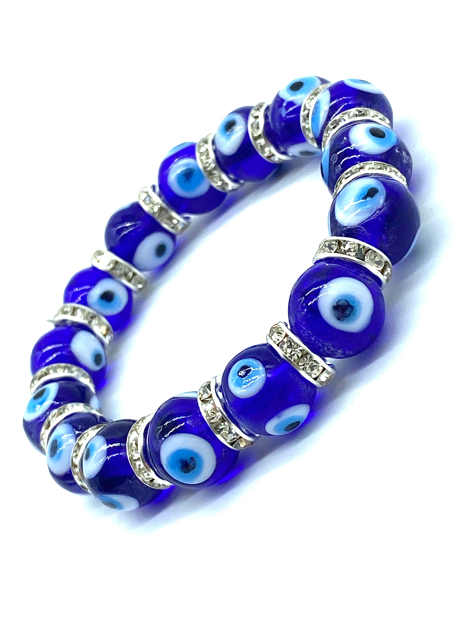 12 mm Glass Evil Eye bracelet with crystal spacers #2733