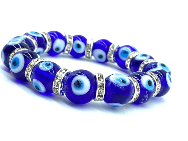 12 mm Glass Evil Eye bracelet with crystal spacers #2733